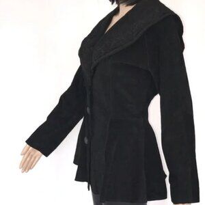 Vintage Chia Black Suede Hourglass Embroidered Leather Jacket Women's Size Small